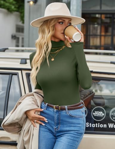 Ekouaer 3 Pack Women's Turtleneck Tops - Large Brown Caramel Army Green