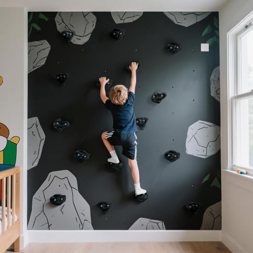 18pcs Kids Climbing Holds Set for Rock Wall Indoor & Outdoor Playset - Black