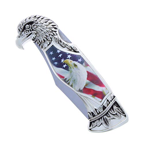 Patriotic American Flag Pocket Knife with Eagle Handle - 8 Inch Locking Collectible