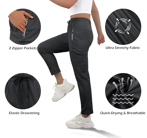 IWOLLENCE Women's Active Stretch Pants Large Dark Grey Quick Dry