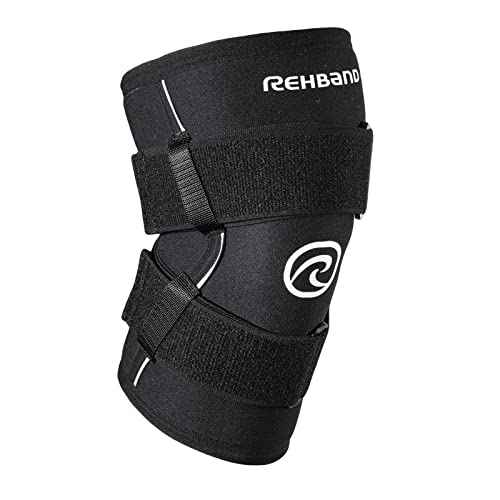 Rehband X-RX Knee Support with Straps, 1 piece, strong knee sleeve 7mm neoprene for heavyweight workouts, weightlifting & strongman, Colour:Black, Size:Medium