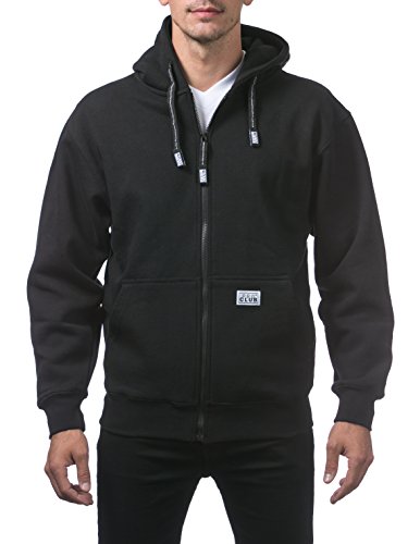 Men's Heavyweight Full Zip Fleece Hoodie - Large Black - Pro Club