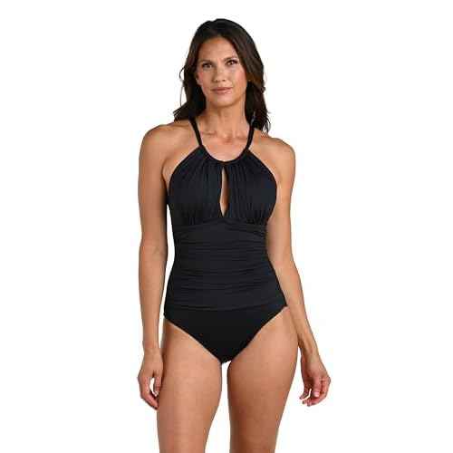 La Blanca Womens One Piece Swimsuit High Neck Keyhole Island Goddess
