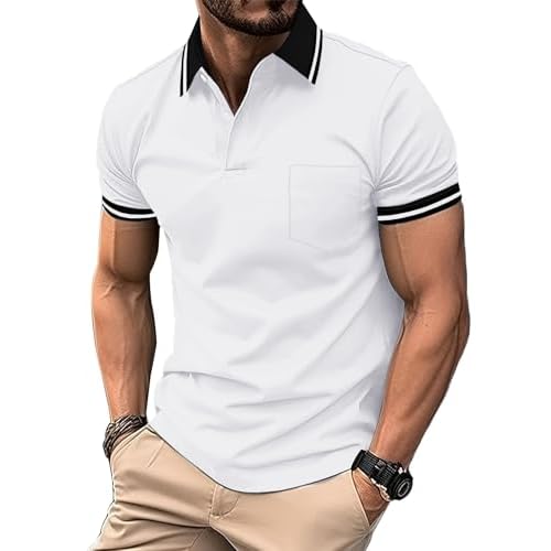 ZITY Mens Polo Shirts Casual Short Sleeve Athletic T-Shirts Classic Contrast Collar Shirt with Pocket