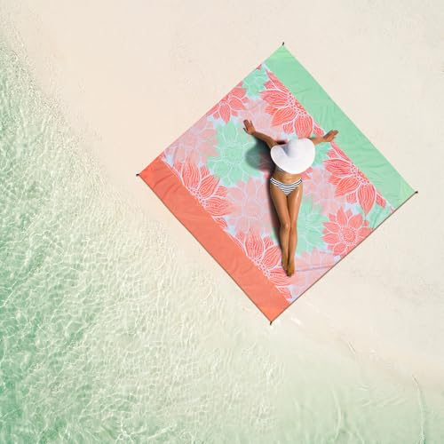 HIHOHO Waterproof Sandproof Beach Blanket Mat 79 x 108 Pink Flower - Quick Drying