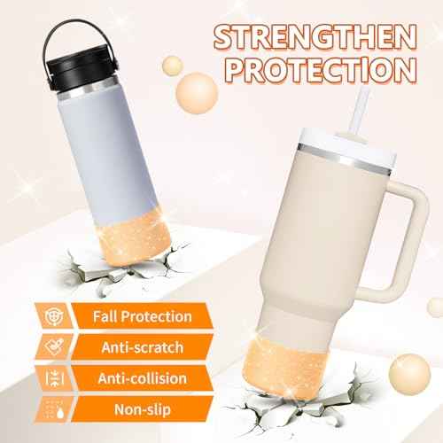 WUQID Protective Bling Silicone Boot Sleeve, Compatible with Stanley Tumbler 20-40oz & Hydro Flask Bottle 12oz-24oz, Glitter Reduces Dents Sleeve Cover for More Bottles/Tumblers Bottom of 2.83-2.95in