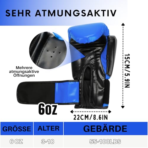 Kids Blue Boxing Gloves and Punching Mitts Set with Hand Wraps - 3-in-1 Martial Arts Gear