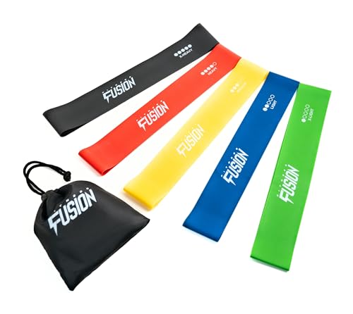 Fitness Fusion Resistance Loop Exercise Bands Set of 5 – Durable Bands with 5 Resistance Levels, Non-Slip Design, Comfortable on Skin, Includes Carry Bag – Home and Gym Workouts for Women and Men