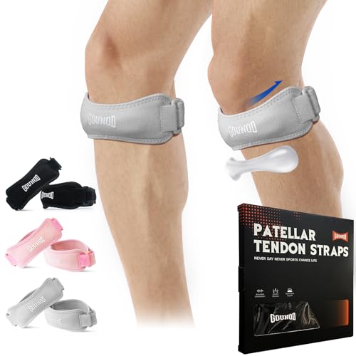 Grey Patellar Tendon Support Strap 2 Pack for Knee Pain Relief, Adjustable Knee Brace