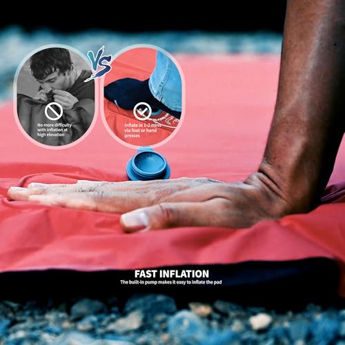 Camping Sleeping Pad with Built-In Pump & Pillow - Chili Pepper Edition, 5-Inch Thick, Ultralight Inflatable Mat for Hiking & Backpacking