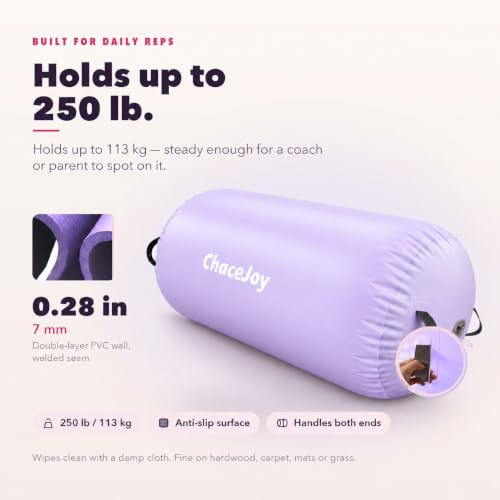 Purple Gymnastics Air Barrel Back Handspring Trainer Inflatable Tumbling Roller for Home Practice (L)39.3"x(Dia)23.6" No Pump