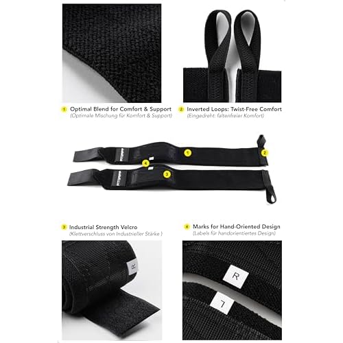 Fitgriff¢ç Wrist Wraps for Weightlifting (18") Heavy-Duty Support for Gym, Bench Press, and Pushups (1 Pair) - for Men and Women (Black)
