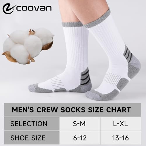 Men's Cotton Crew Socks Large X-Large White - Moisture Wicking Cushioned Work Boots 6 Pairs