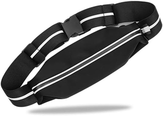 Triathlon Race Belt Running Bib Holder - One Size, Black, Neoprene - Reflective Waterproof Running Fanny Pack & Phone Holder with Number Belt - No-Bounce Secure Waist Pack