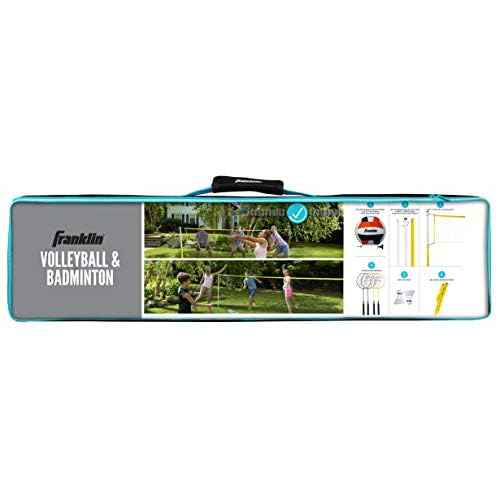 Franklin Sports Volleyball + Badminton Combo Sets - Backyard + Beach Outdoor Volleyball + Badminton Net Set - Portable Badminton + Volleyball Net with Poles - Volleyball, Rackets + Birdies Included