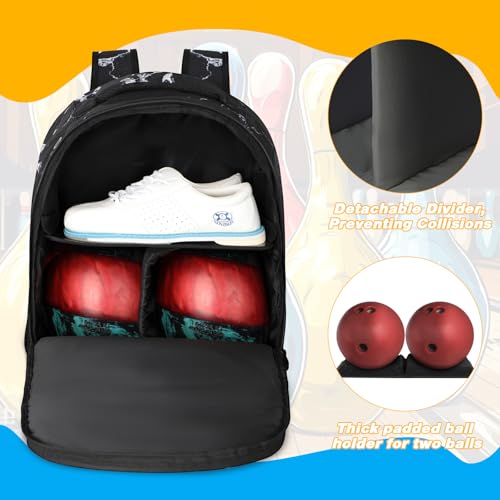 Crack Black Bowling Backpack with Dual Balls & Shoe Compartment - Fits Size 16 Shoes