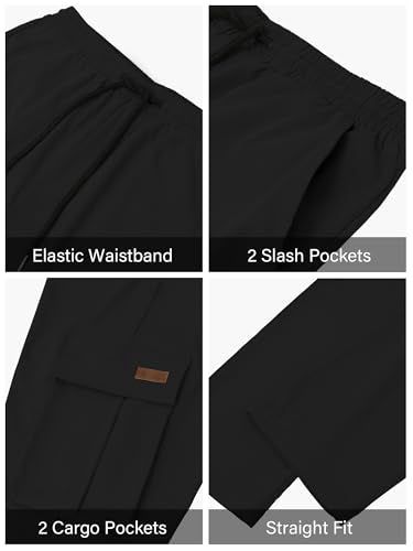 Mens Cargo Pants Casual Workout Hiking Sweatpants Large Black with Multi Pockets