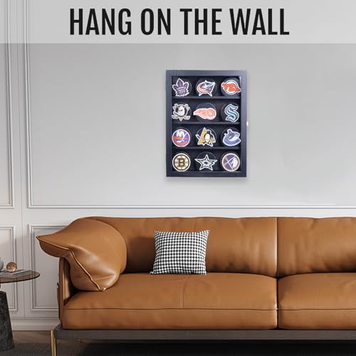 12-Piece Hockey Puck Display Case Wall Mount with Acrylic Door - Wall Decor