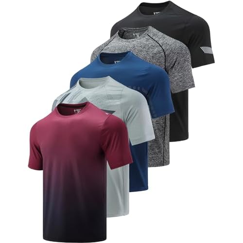 5 Pack Men¡¯s Active Quick Dry Crew Neck T Shirts | Athletic Running Gym Workout Short Sleeve Tee Tops Bulk