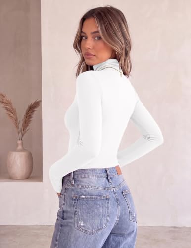 Ekouaer Women's Turtleneck Long Sleeve Thermal Shirt - White, Medium
