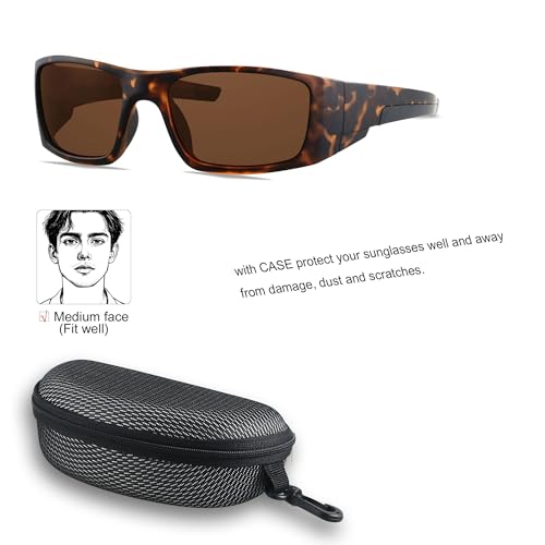 Polarized Sports Sunglasses Men Women Wrap Around Unbreakable Frame Tortoise Brown 60mm