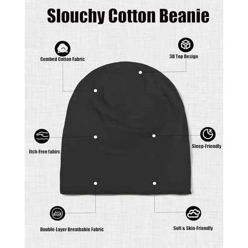 Summer T-Shirt Cotton Slouchy Beanie for Women Men Fashion Style Soft Hipster Daily Hat Lightweight Skull Sleep Cap
