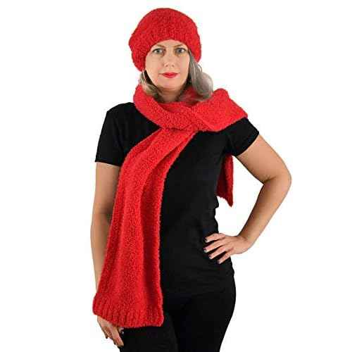 Barefoot Dreams CozyChic Red Beanie and Scarf Set, Slouchy, 100% Polyester Microfiber, Comfortable Winter Gear