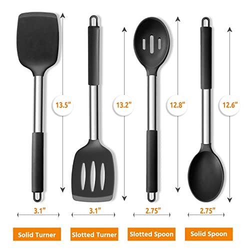 Black Silicone Cooking Utensil Set of 4 - Non-Stick Safe Kitchen Tools