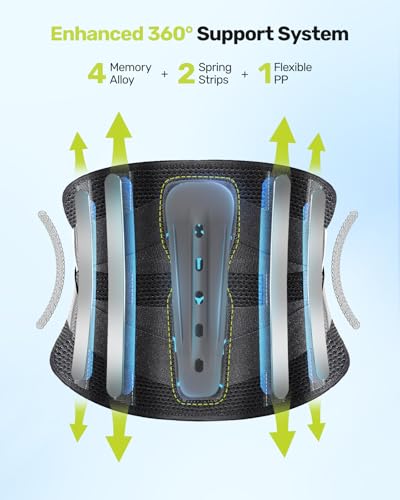 Lumbar Support Back Brace for Lower Back Pain Relief - Black, Large (Waist 39.4-45.3")