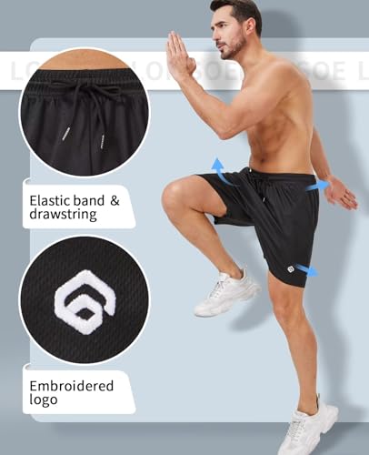 Men's 5 Inch Quick Dry Mesh Gym Shorts with Pockets - Lightweight Athletic Training Shorts - Black Large