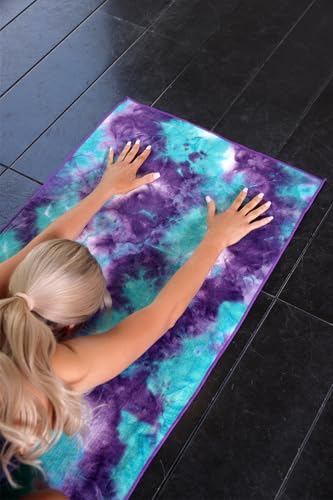 Eunzel Hot Yoga Towel - Microfiber Non-Slip Grip Dot Sweat Absorbent Mat Towel, 72x24 Inches, Green & Purple
