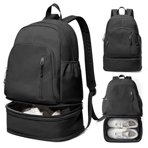 Gym Backpack for Women Men, Lightweight Gym Bag with Shoe Compartment, Waterproof Sports Backpack with Wet Pocket, Black
