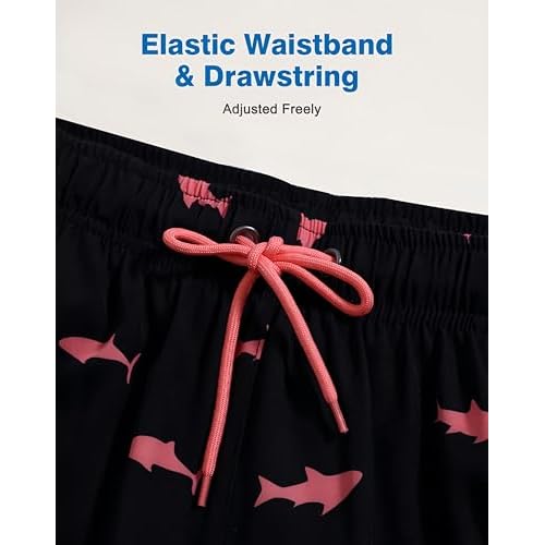 Mens Swim Trunks with Compression Liner 5" Stretch Beach Shorts 2 in 1 Quick Dry with Zipper Pockets Board Shorts