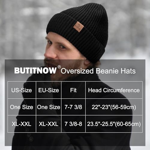 Oversize XXL Winter Beanie Knit Hat for Men - Daily Knit Ribbed Cap - Warm Toboggan Skull Caps for Cold Weather