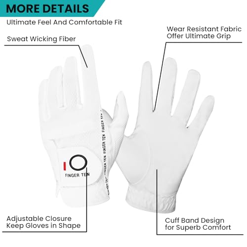 Left Hand Golf Gloves Rain Grip 2 Pack - White Large
