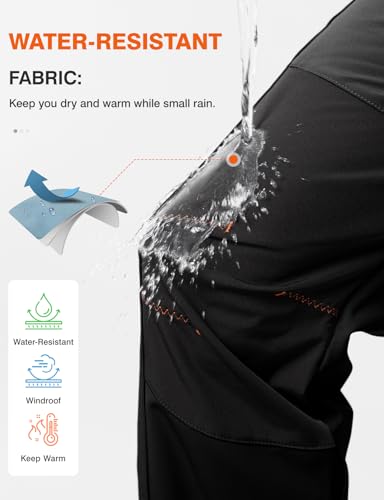 Men's Waterproof Snow Ski Hiking Pants Fleece Lined with Belt - Large, 3 Zip Pockets, Black