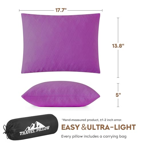 Memory Foam Travel Pillow - Purple, Medium Size, Compressible & Breathable Cover