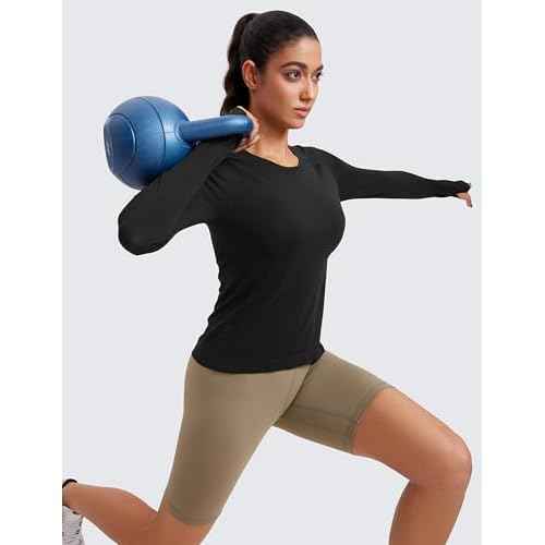 CRZ YOGA Womens Seamless Workout Long Sleeve Shirts Quick Dry Gym Athletic Tops Breathable Running Yoga T-Shirts