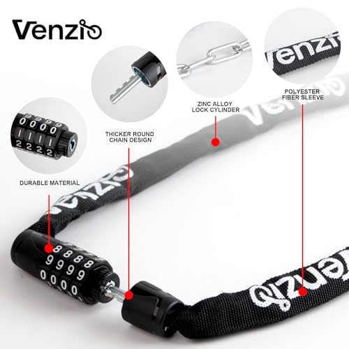 Venzio 4-Digit Combination Bike Chain Lock 4mm 3ft Anti-Theft Security