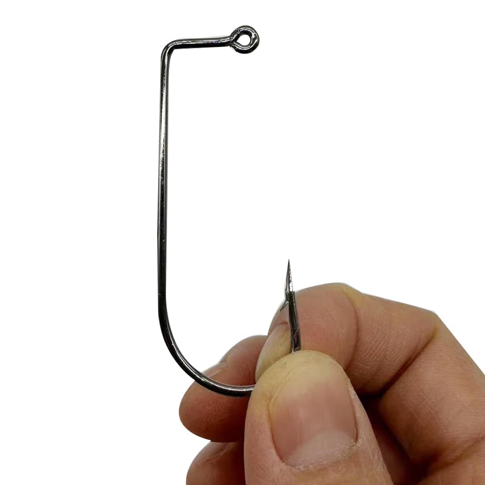 50pcs/100pcs Aberdeen 90 Degree Fishing Jig Hooks Long Shank Forged Barbarian Hooks High Carbon Steel Fishing Hooks for Freshwater & Saltwater Size: 6#-6/0# (6#-100pcs)