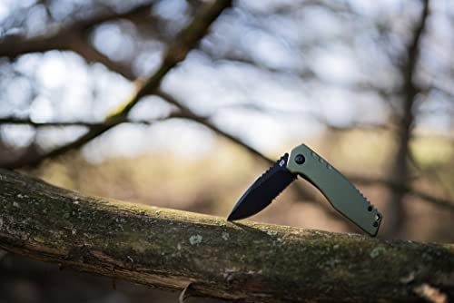 EDC Folding Knife 6.5in AUS-10 Steel Blade Green Aluminum Handle Locking Blade