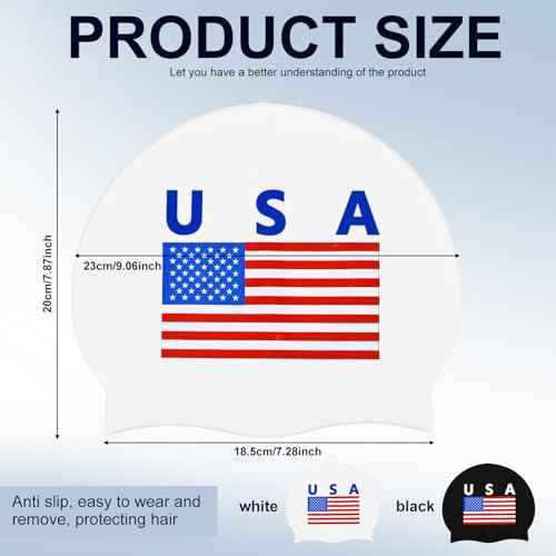 USA Silicone Swim Cap Unisex Adult Waterproof Swimming Hat Non Slip Pool Hat Elastic Silicone Cap for Long and Short Hair