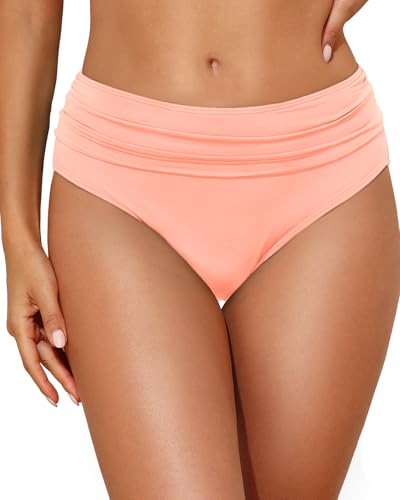 Women Mid Rise Bikini Bottoms Full Coverage Ruched Scrunch Swim Bottom Large Pink - 2026