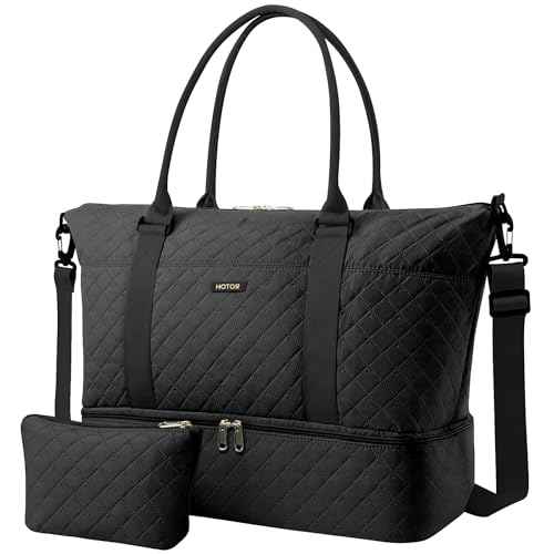 HOTOR Travel Duffel Bag - Weekender Bags for Women, Carry On Overnight Bag with Shoe Compartment, with Toiletry Bag for Travel Essentials and Travel Accessories, Black, 13.4"¡¿17.3"¡¿7.9"