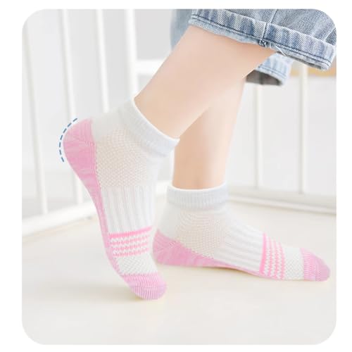 Girls Socks 12 Pairs Ankle Athletic Socks for Running & Sports – White, 6 Colors, 7-10 Years