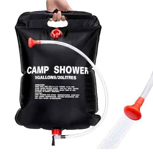 Solar Shower Bag for Camp, 5 Gallons/20L Portable Camping Shower Bag with Removable Hose and On-Off Switchable Shower Head for Camping Beach Swimming Outdoor Traveling