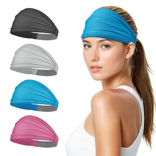 Sukeen Wide Headbands for Women, Instant Cooling Elastic Non-Slip Workout Headbands, Moisture-Wicking Sports Sweatbands for Gym, Yoga, Running, Fitness