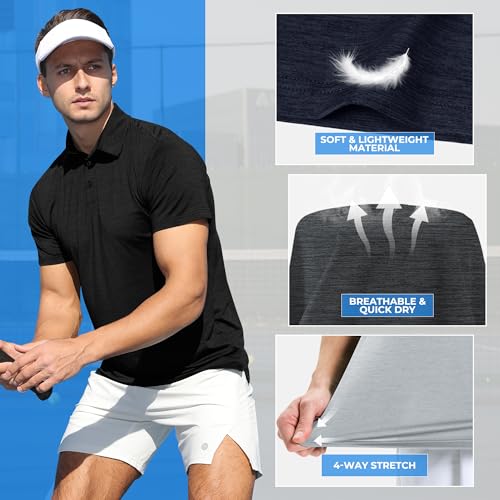 3 Pack Polo Shirts for Men - Quick Dry Moisture Wicking Performance Golf Shirts Black Short Sleeve for Work Athletic