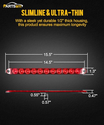 Partsam 4 Pack 15-Inch Red Waterproof Sealed LED Brake and Turn Signal Light Bar - DOT Compliant