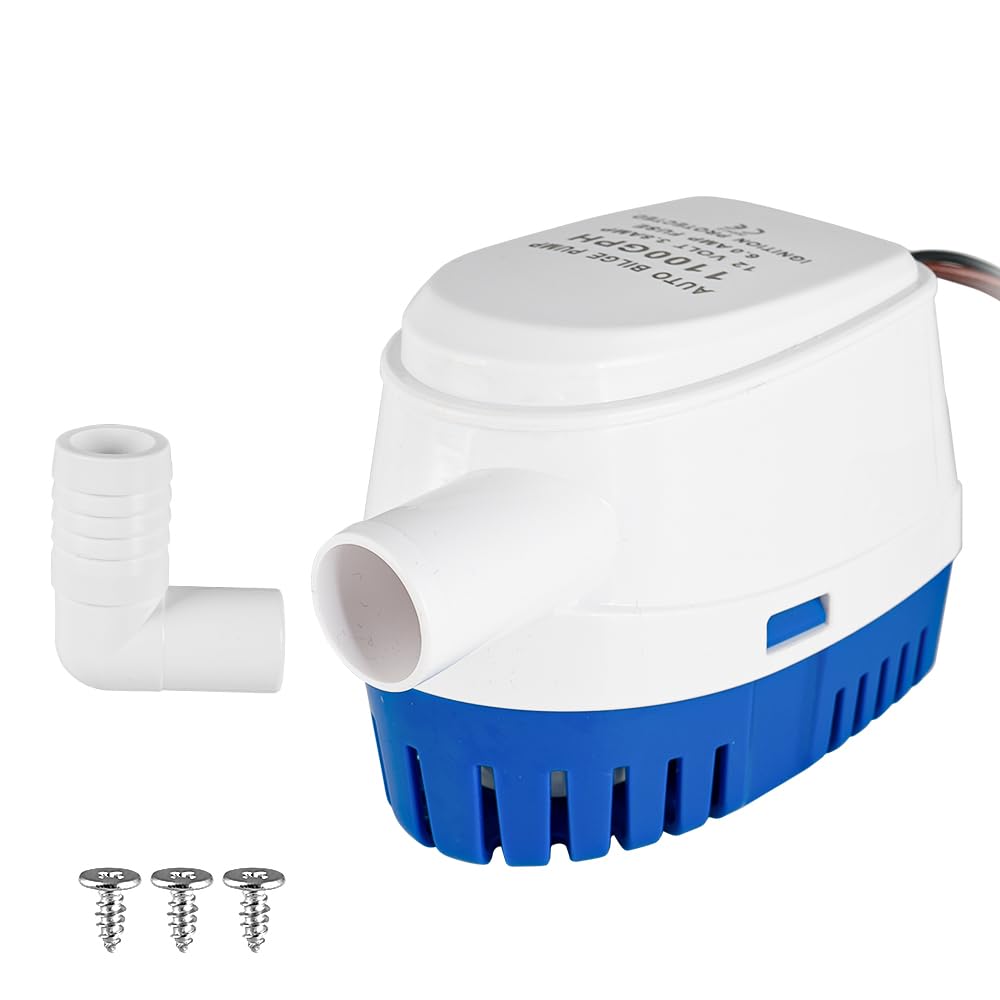 Automatic 12V 1100GPH Marine Bilge Pump with Built-in Float Switch – Auto On/Off Submersible Boat Water Pump, 1-1/8" (29mm) Outlet for Efficient Bilge Water Removal on Boats & Yachts
